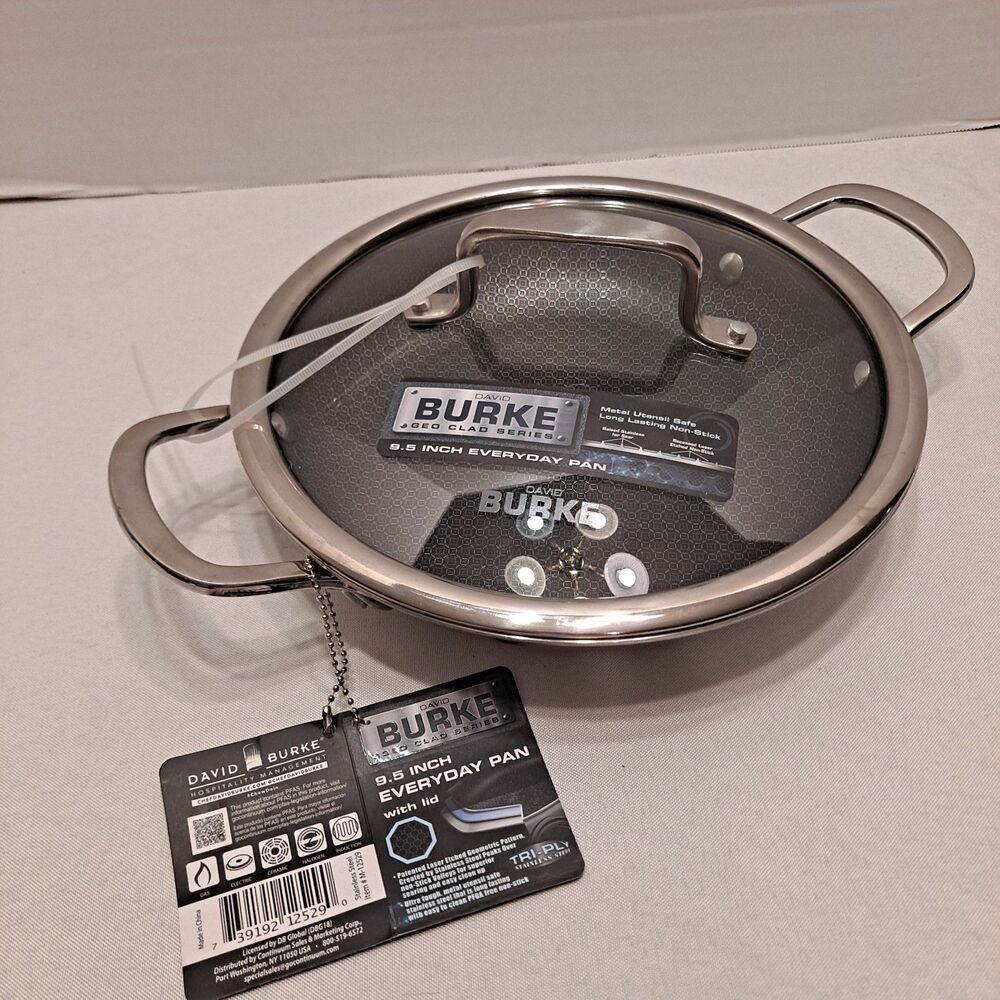 David Burke Geo Clad Everyday 9.5" Pan w/ Lid Tri-ply Stainless Steel Non-stick